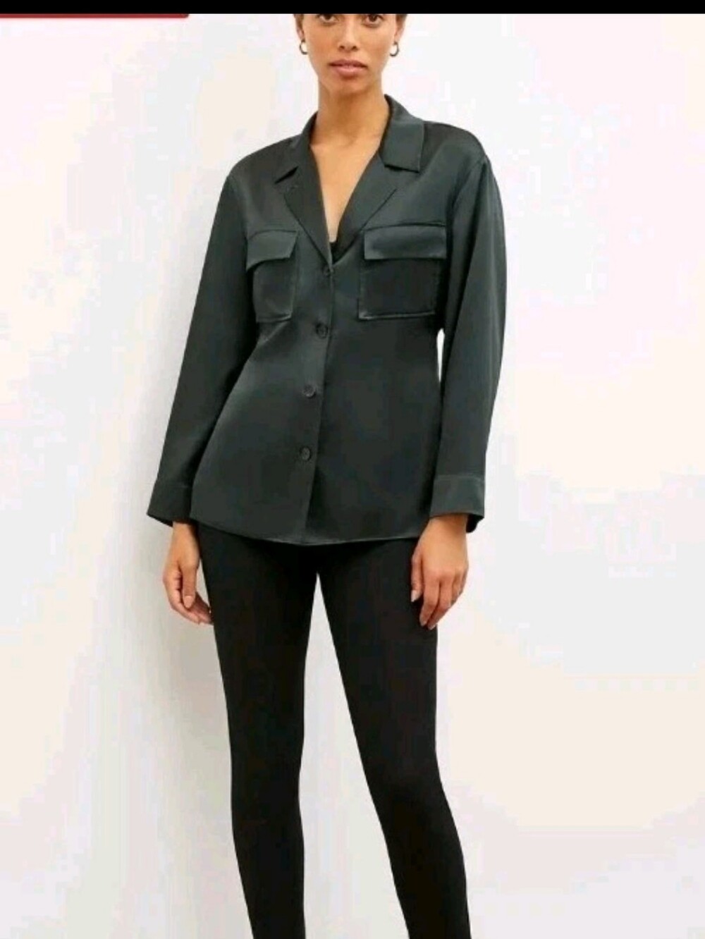 M M LAFLEUR Quiet Luxury Minimalistic Alyssa Jacket Top Green Silk Charmeuse Med